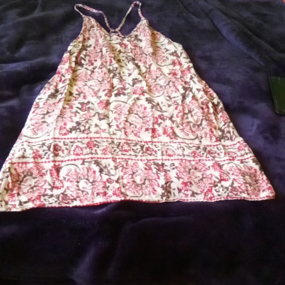 Tan dress with Bollywood inspired red /brown print